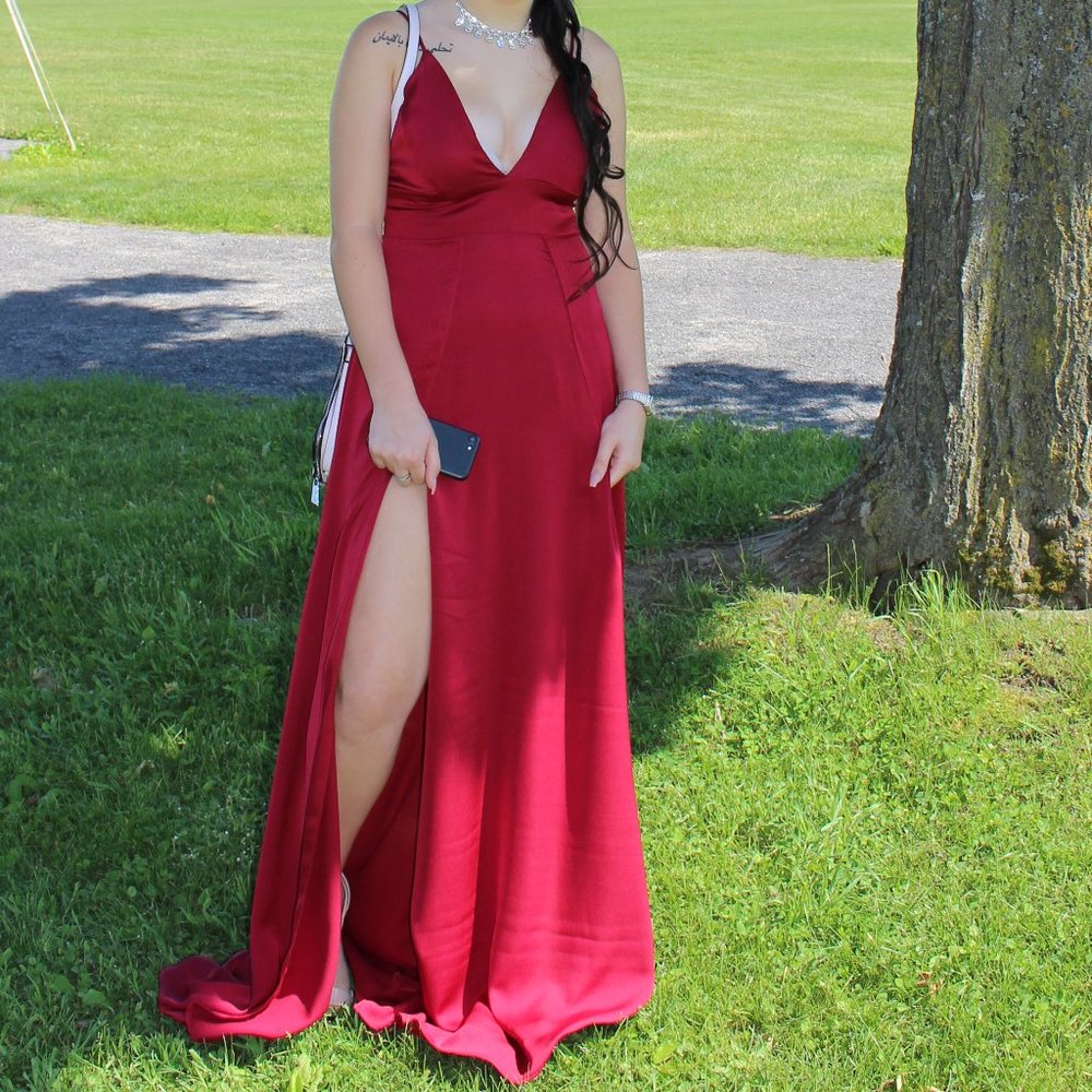 Satin red prom dress